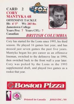 1999 JOGO Boston Pizza #2 Cory Mantyka Back