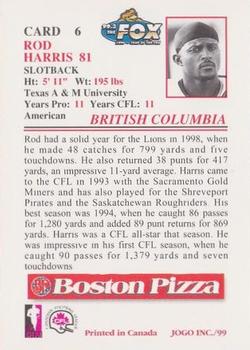 1999 JOGO Boston Pizza #6 Rod Harris Back