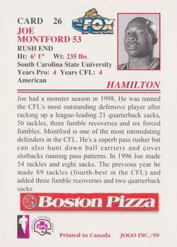 1999 JOGO Boston Pizza #26 Joe Montford Back
