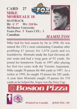 1999 JOGO Boston Pizza #27 Mike Morreale Back