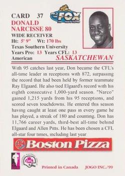 1999 JOGO Boston Pizza #37 Donald Narcisse Back
