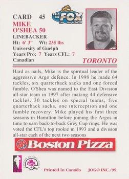 1999 JOGO Boston Pizza #45 Mike O'Shea Back