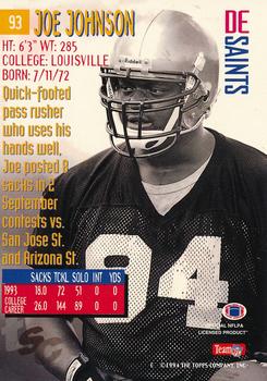 1994 Stadium Club - Super Bowl XXIX Embossed #93 Joe Johnson Back
