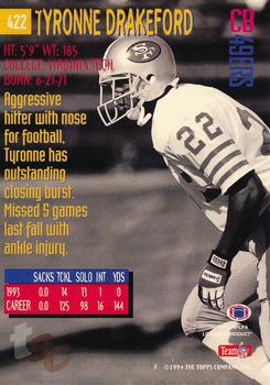 1994 Stadium Club - Super Bowl XXIX Embossed #422 Tyronne Drakeford Back