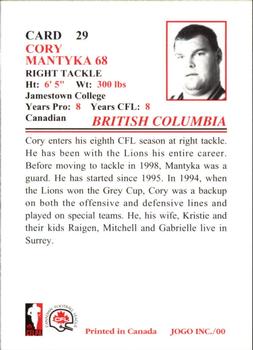 2000 JOGO #29 Cory Mantyka Back