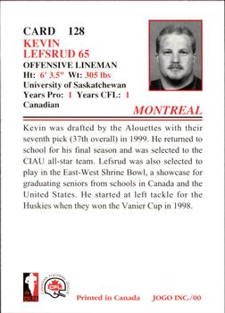 2000 JOGO #128 Kevin Lefsrud Back