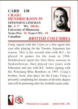 2000 JOGO #138 Craig Hendrickson Back