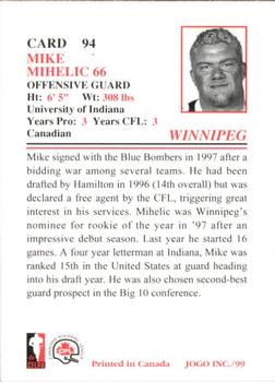 1999 JOGO #94 Mike Mihelic Back