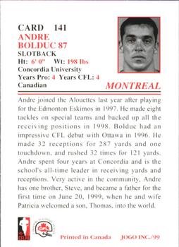 1999 JOGO #141 Andre Bolduc Back