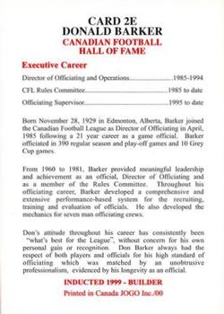 2000 JOGO Hall of Fame E #2E Donald Barker Back