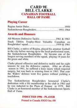 2000 JOGO Hall of Fame E #9E Bill Clarke Back