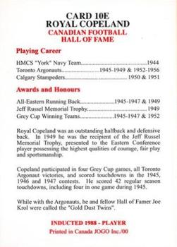 2000 JOGO Hall of Fame E #10E Royal Copeland Back