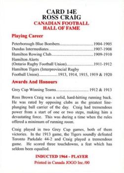 2000 JOGO Hall of Fame E #14E Ross Craig Back