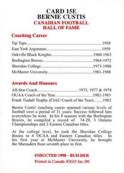 2000 JOGO Hall of Fame E #15E Bernie Custis Back