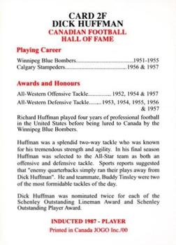 2000 JOGO Hall of Fame F #2F Dick Huffman Back