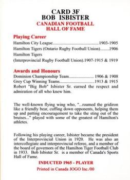 2000 JOGO Hall of Fame F #3F Bob Isbister Back