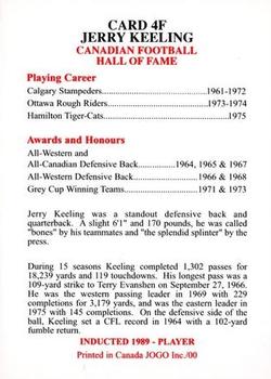 2000 JOGO Hall of Fame F #4F Jerry Keeling Back