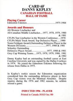 2000 JOGO Hall of Fame F #6F Dan Kepley Back