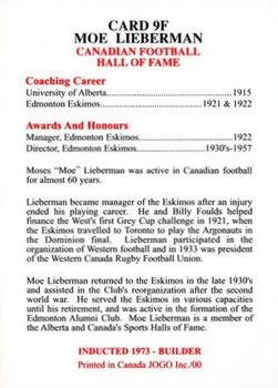 2000 JOGO Hall of Fame F #9F Moe Lieberman Back