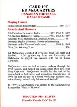 2000 JOGO Hall of Fame F #10F Ed McQuarters Back