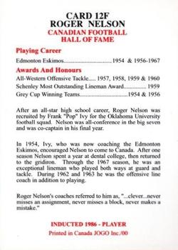 2000 JOGO Hall of Fame F #12F Roger Nelson Back