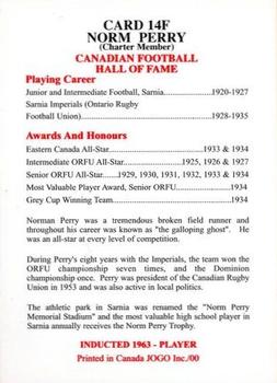 2000 JOGO Hall of Fame F #14F Norm Perry Back