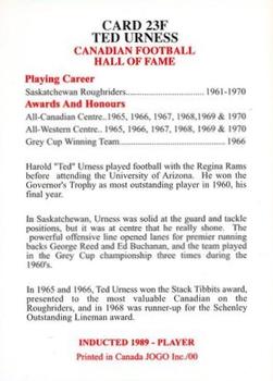 2000 JOGO Hall of Fame F #23F Ted Urness Back