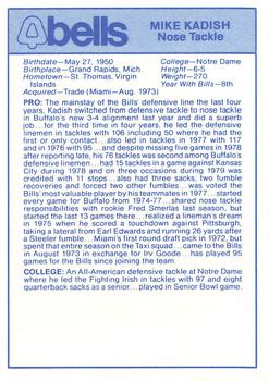 1980 Bells Market Buffalo Bills #NNO Mike Kadish Back