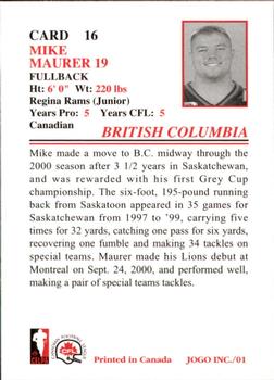 2001 JOGO #16 Mike Maurer Back