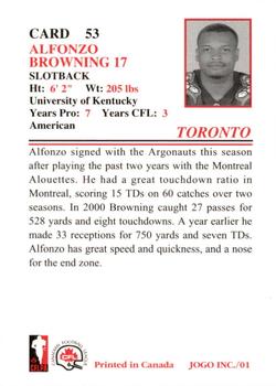 2001 JOGO #53 Alfonzo Browning Back