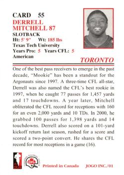 2001 JOGO #55 Derrell Mitchell Back