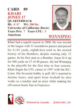 2001 JOGO #89 Khari Jones Back