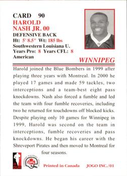 2001 JOGO #90 Harold Nash Jr. Back