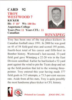 2001 JOGO #92 Troy Westwood Back