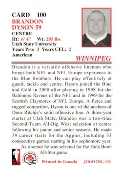 2001 JOGO #100 Brandon Dyson Back