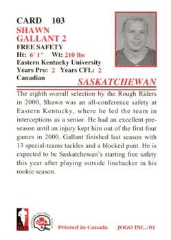 2001 JOGO #103 Shawn Gallant Back