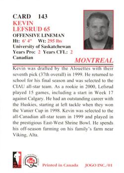 2001 JOGO #143 Kevin Lefsrud Back