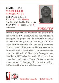2001 JOGO #158 Marcello Simmons Back