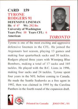 2001 JOGO #159 Tyrone Rodgers Back