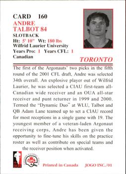 2001 JOGO #160 Andre Talbot Back