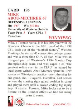 2001 JOGO #196 Mike Abou-Mechrek Back