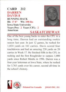 2001 JOGO #212 Darren Davis Back