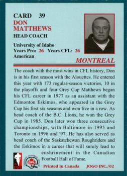 2002 JOGO #39 Don Matthews Back