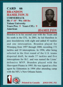 2002 JOGO #66 Brandon Hamilton Back