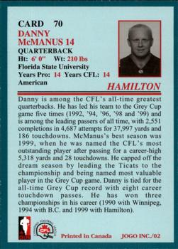 2002 JOGO #70 Danny McManus Back