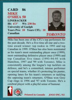 2002 JOGO #86 Mike O'Shea Back