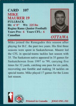 2002 JOGO #107 Mike Maurer Back