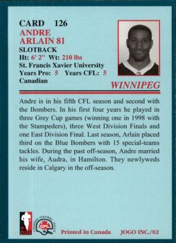 2002 JOGO #126 Andre Arlain Back