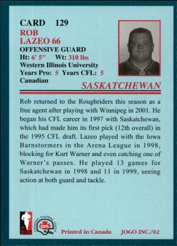 2002 JOGO #129 Rob Lazeo Back