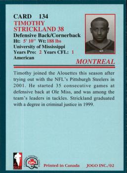 2002 JOGO #134 Timothy Strickland Back